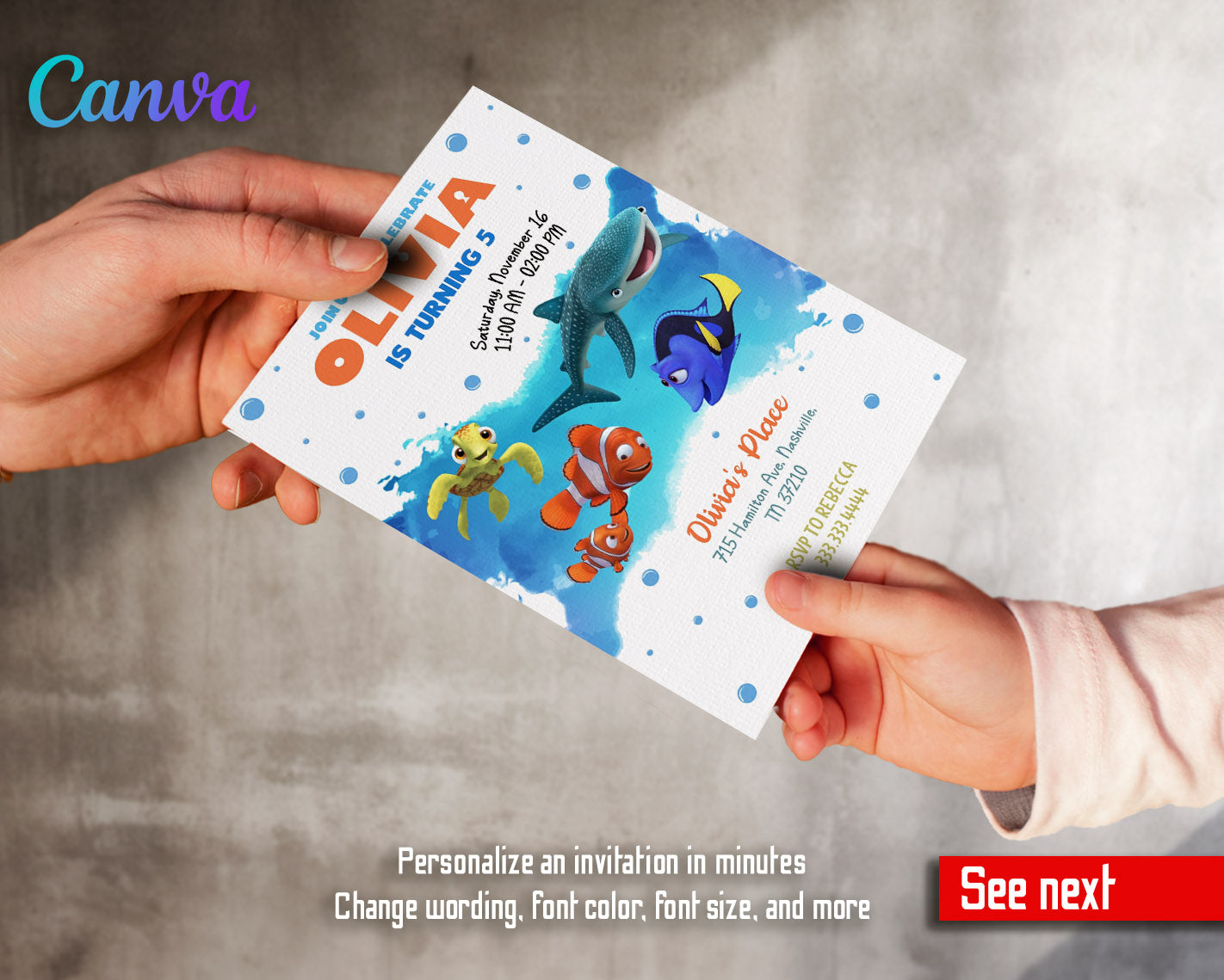 Finding Nemo customizable invitation template | Share or Print |  | TZ260