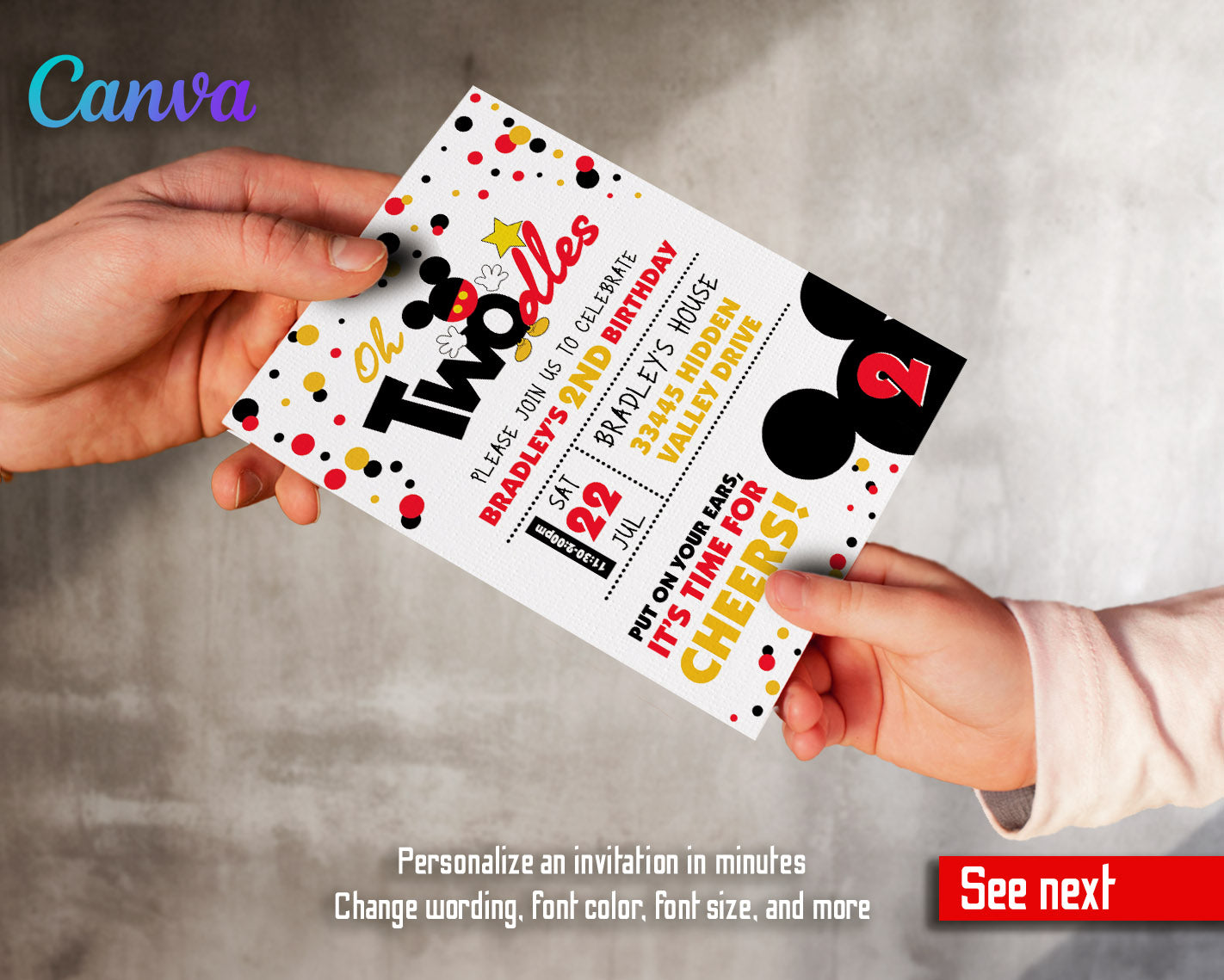 Mickey Mouse 2nd Birthday customizable invitation template | Share or Print |  | VB833