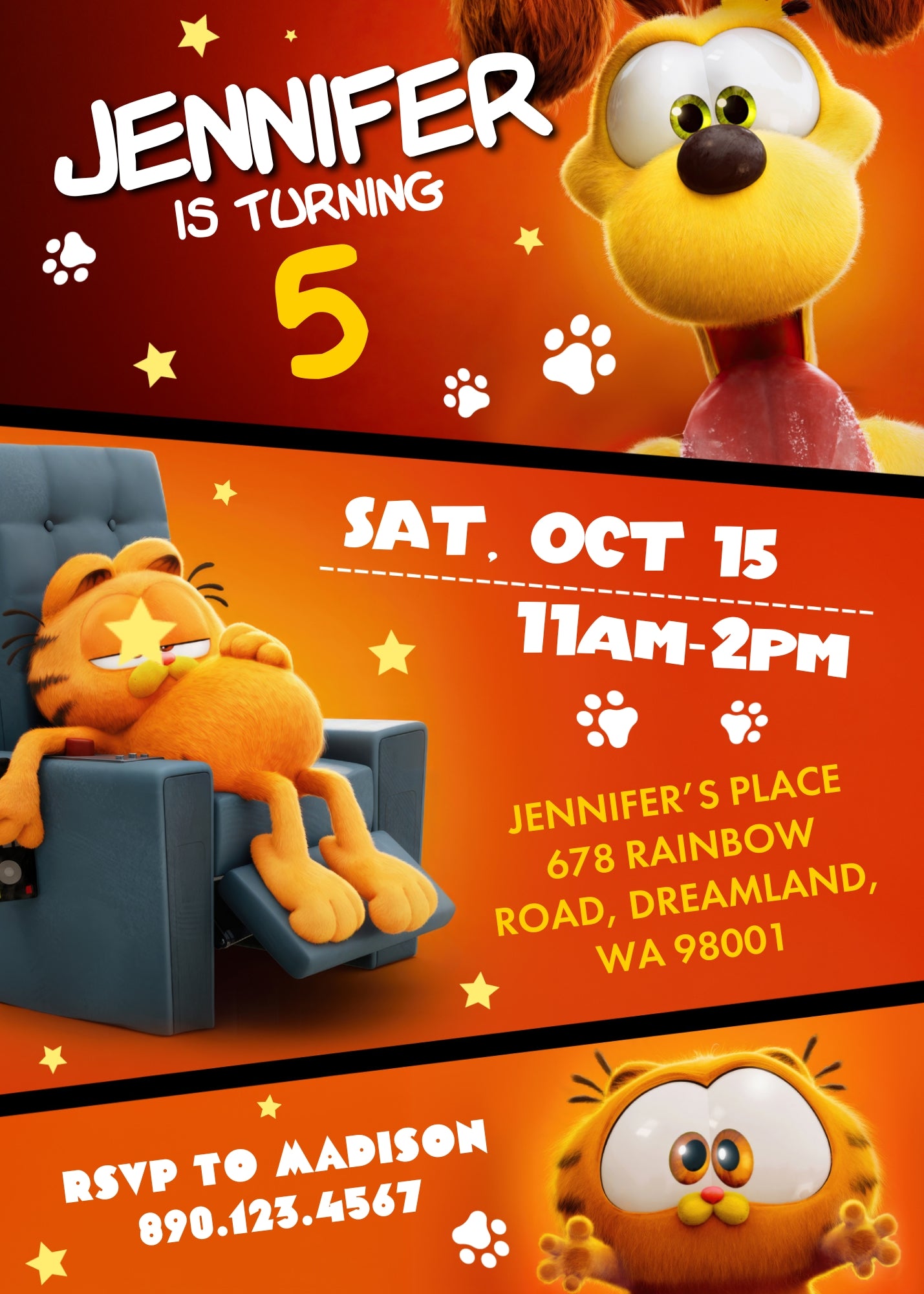 Garfield Orange Cat  customizable invitation template | Share or Print |  | OU415