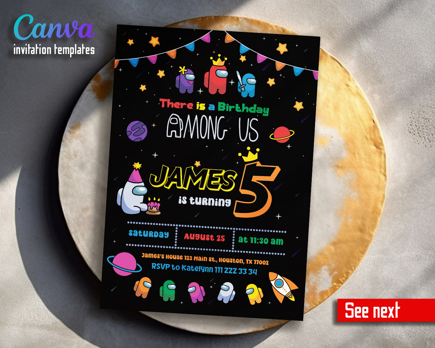 Among Us Gamer customizable invitation template | Share or Print |  | TQ845