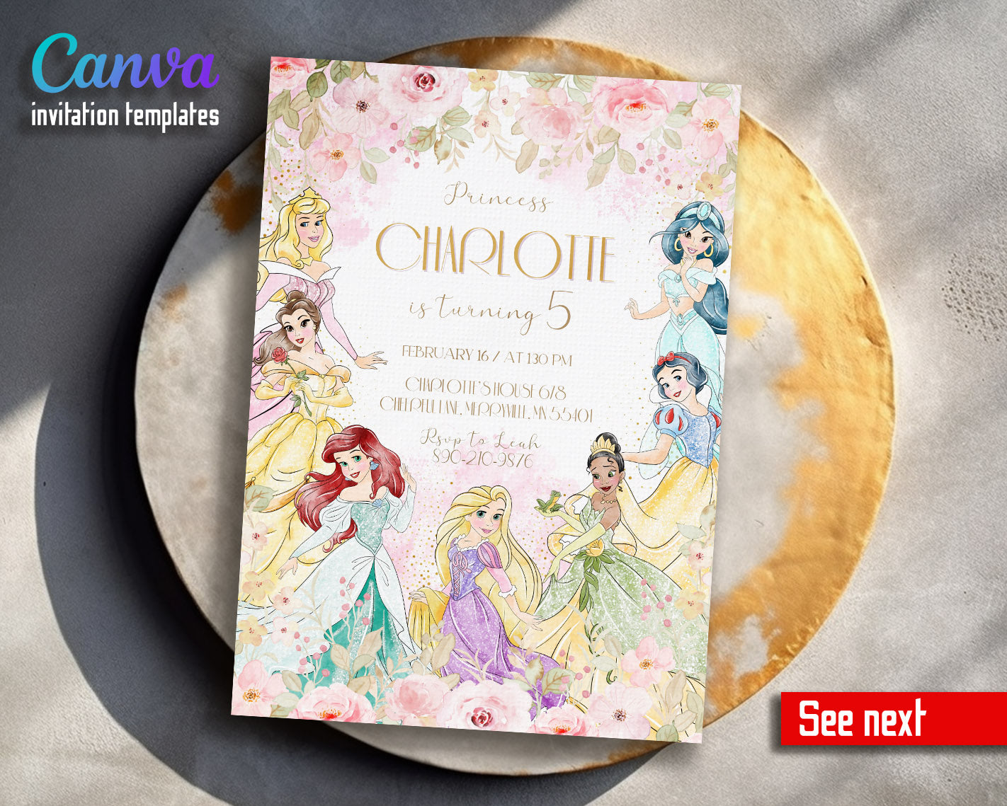 Disney Princess  customizable invitation template | Share or Print | girl | PH073