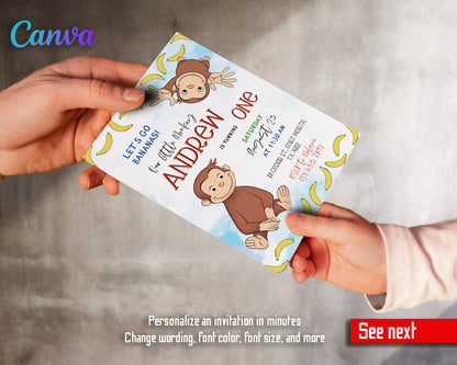 Curious George Monkey customizable invitation template | Share or Print |  | XU977