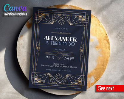 The Great Gatsby Art Deco customizable invitation template | Share or Print |  | AO543