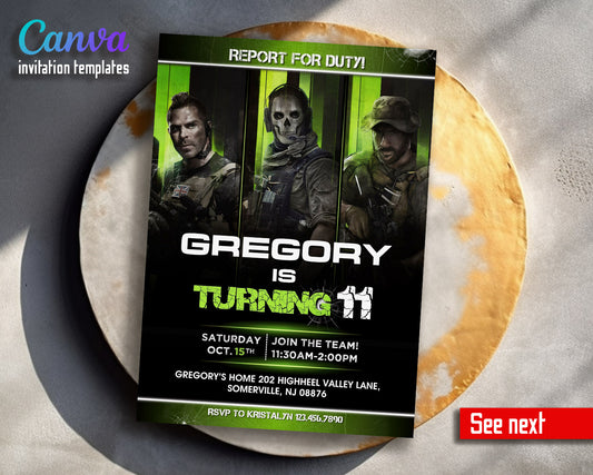 Call of Duty Gamer customizable invitation template | Share or Print | boy | CG090