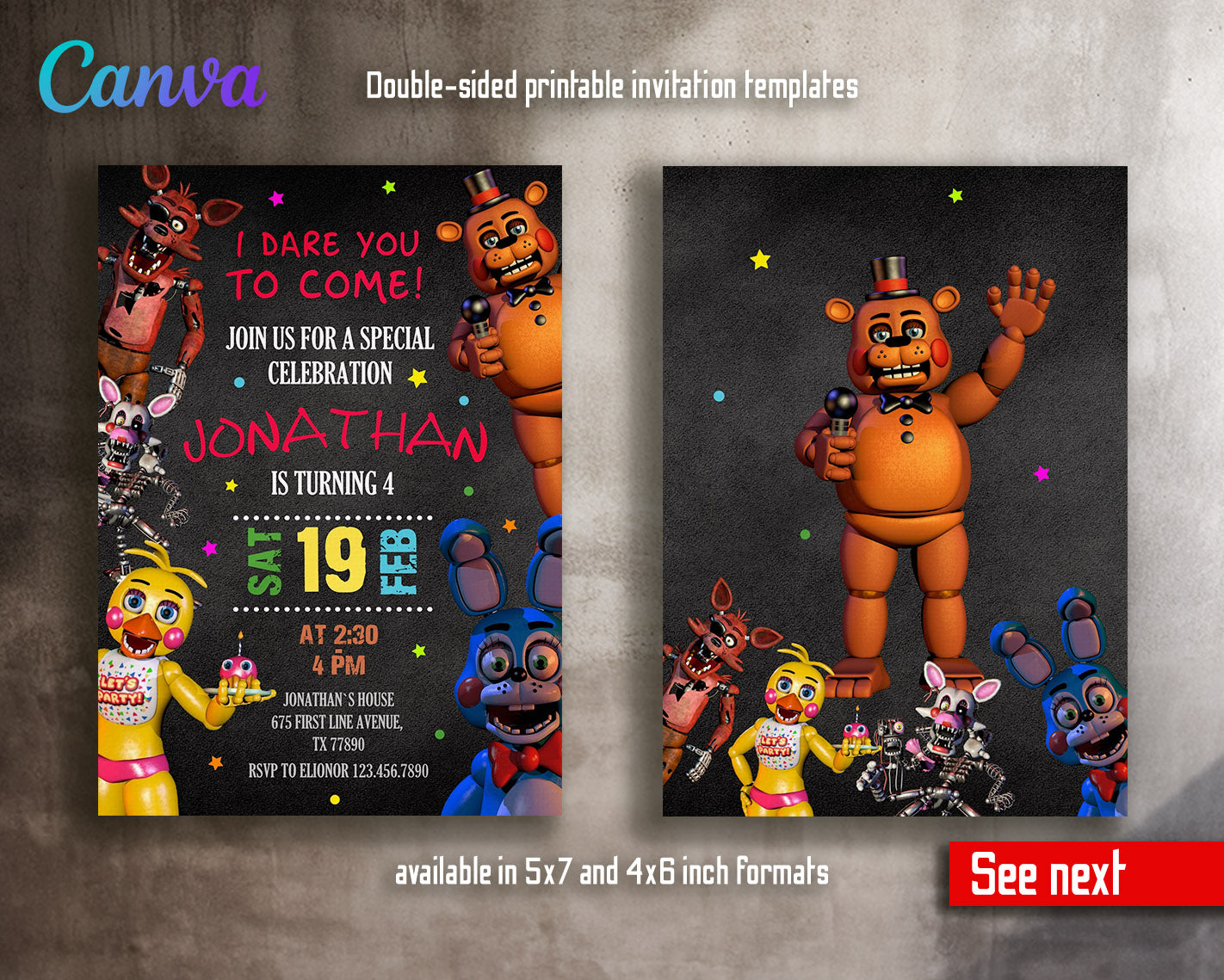 Five Nights at Freddy's customizable invitation template | Share or Print |  | JK025