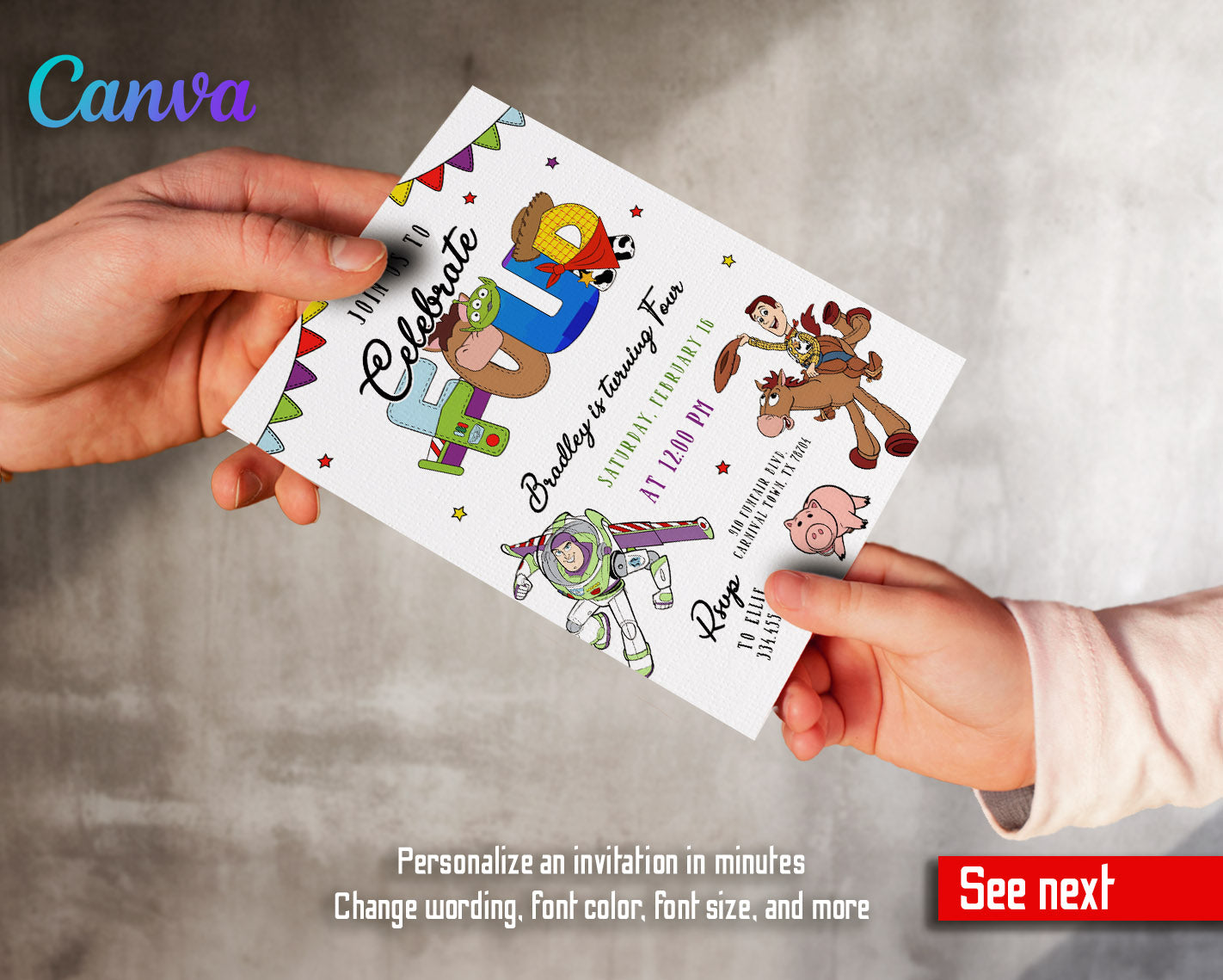 Toy Story Woody  customizable invitation template | Share or Print |  | ID082