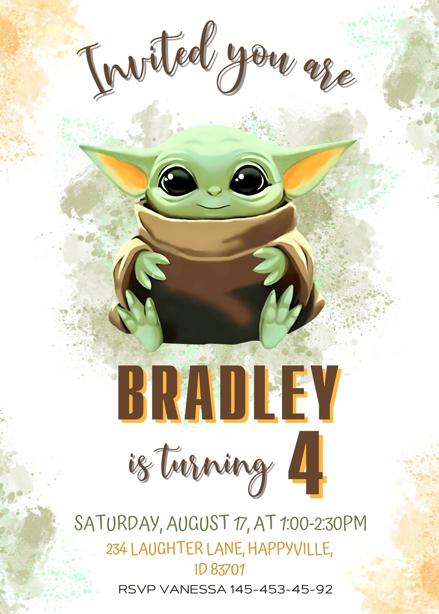 Baby Yoda Grogu Star Wars Mandalorian  customizable invitation template | Share or Print | boy | RO737