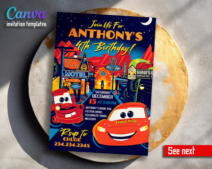 Cars Lightning McQueen customizable invitation template | Share or Print | boy | WQ536