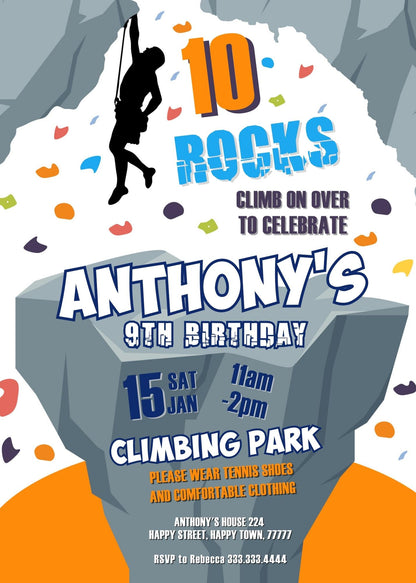 Rock Climbing  customizable invitation template | Share or Print |  | NV640