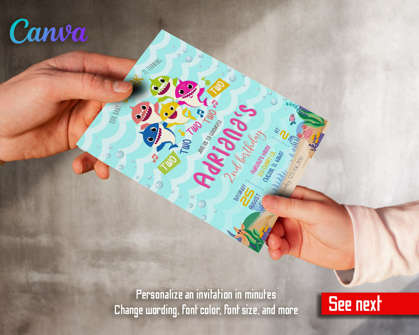 Baby Shark  customizable invitation template | Share or Print |  | FY457