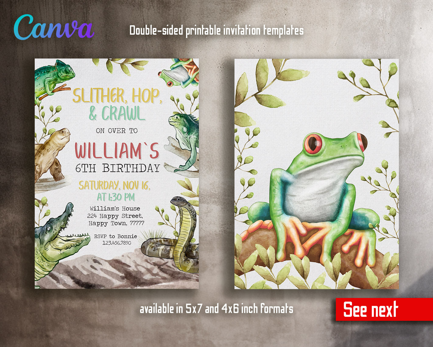 Reptile Lizard Snake customizable invitation template | Share or Print |  | XO978