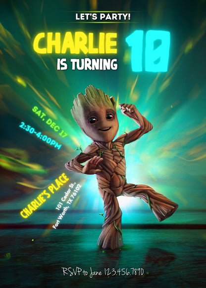 Groot Guardians of the Galaxy Superhero customizable invitation template | Share or Print |  | HS169