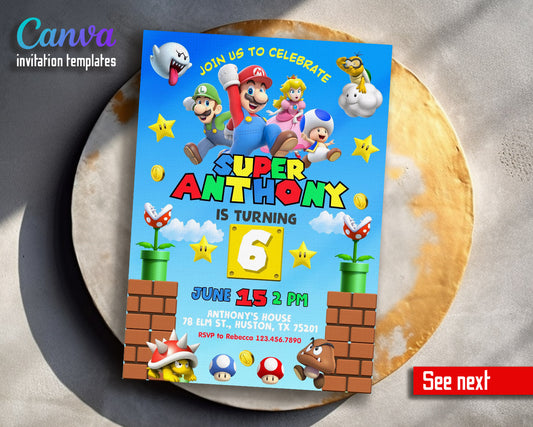 Super Mario Bros  customizable invitation template | Share or Print |  | FU845