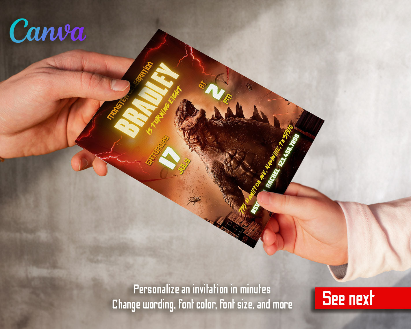 Godzilla and King Kong  customizable invitation template | Share or Print |  | IK159