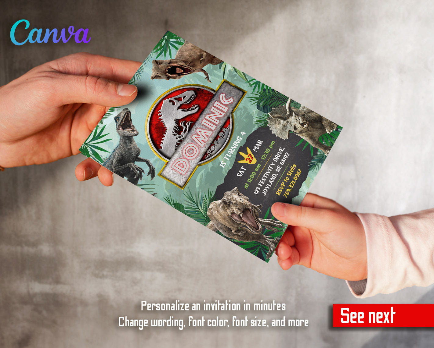 Jurassic Park Dinosaur customizable invitation template | Share or Print |  | SK153