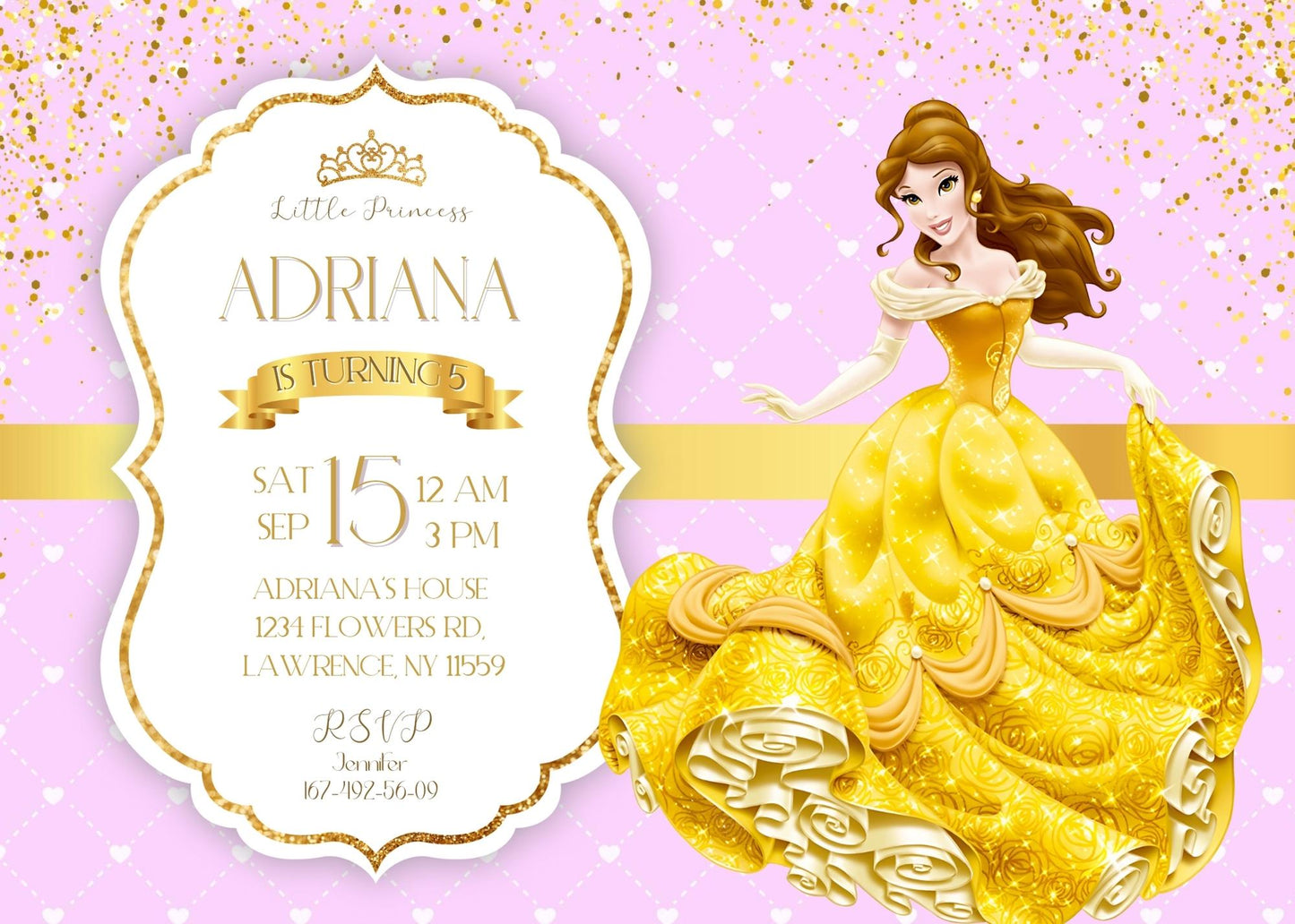 Belle Princess customizable invite template girl | instant download | Share or Print | IO966