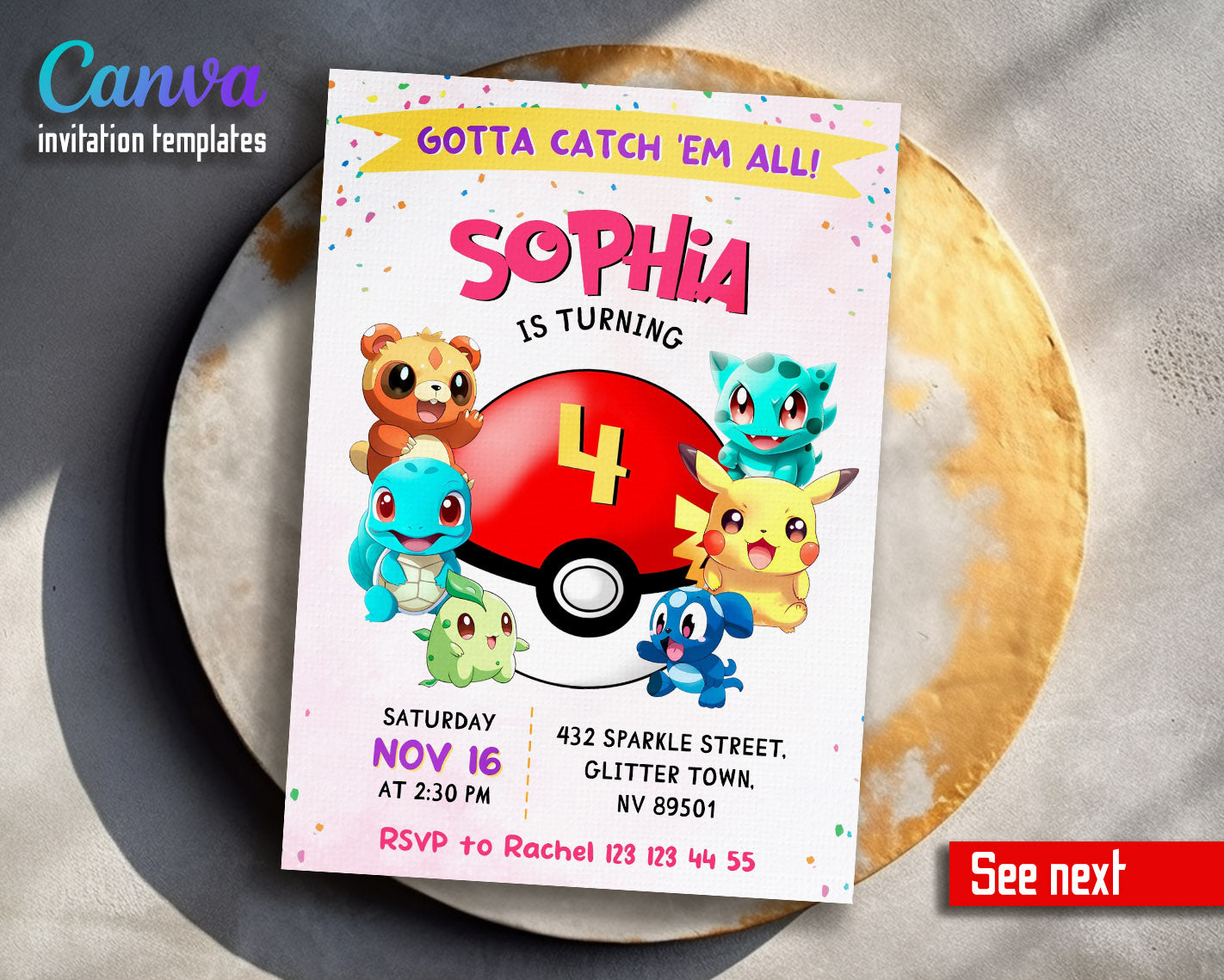 Pokemon Pikachu  customizable invitation template | Share or Print |  | FN560