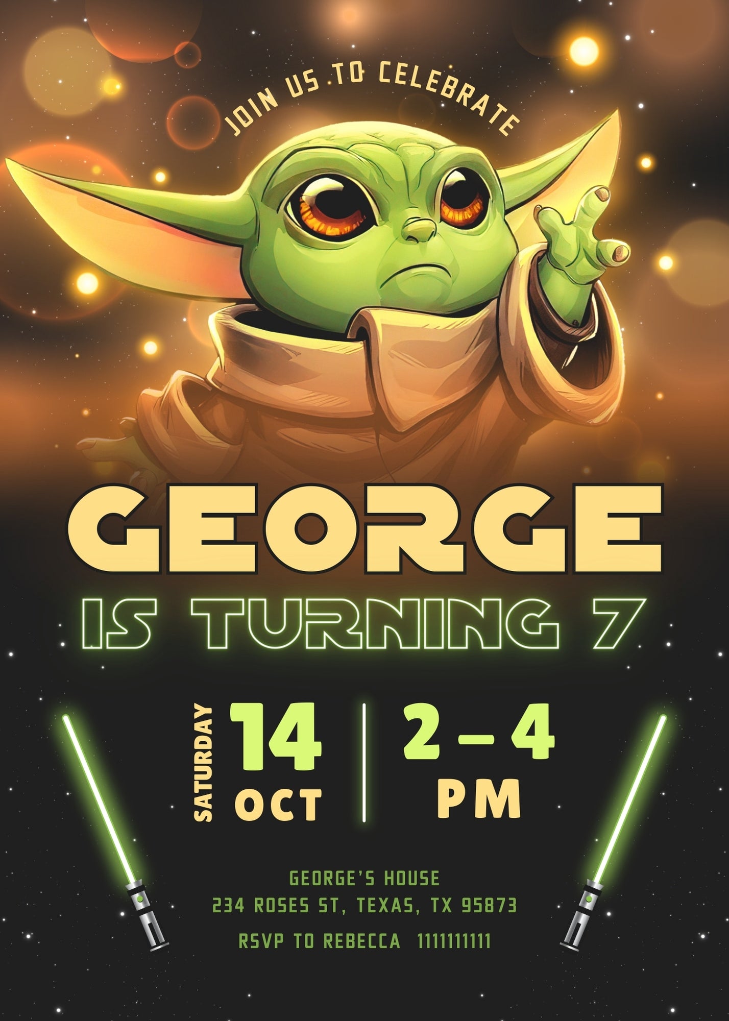 Baby Yoda Grogu Star Wars Mandalorian  customizable invitation template | Share or Print | boy | CO634