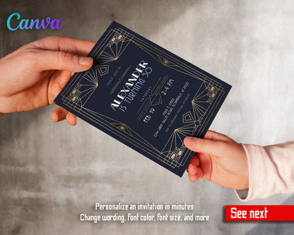 The Great Gatsby Art Deco customizable invitation template | Share or Print |  | AO543