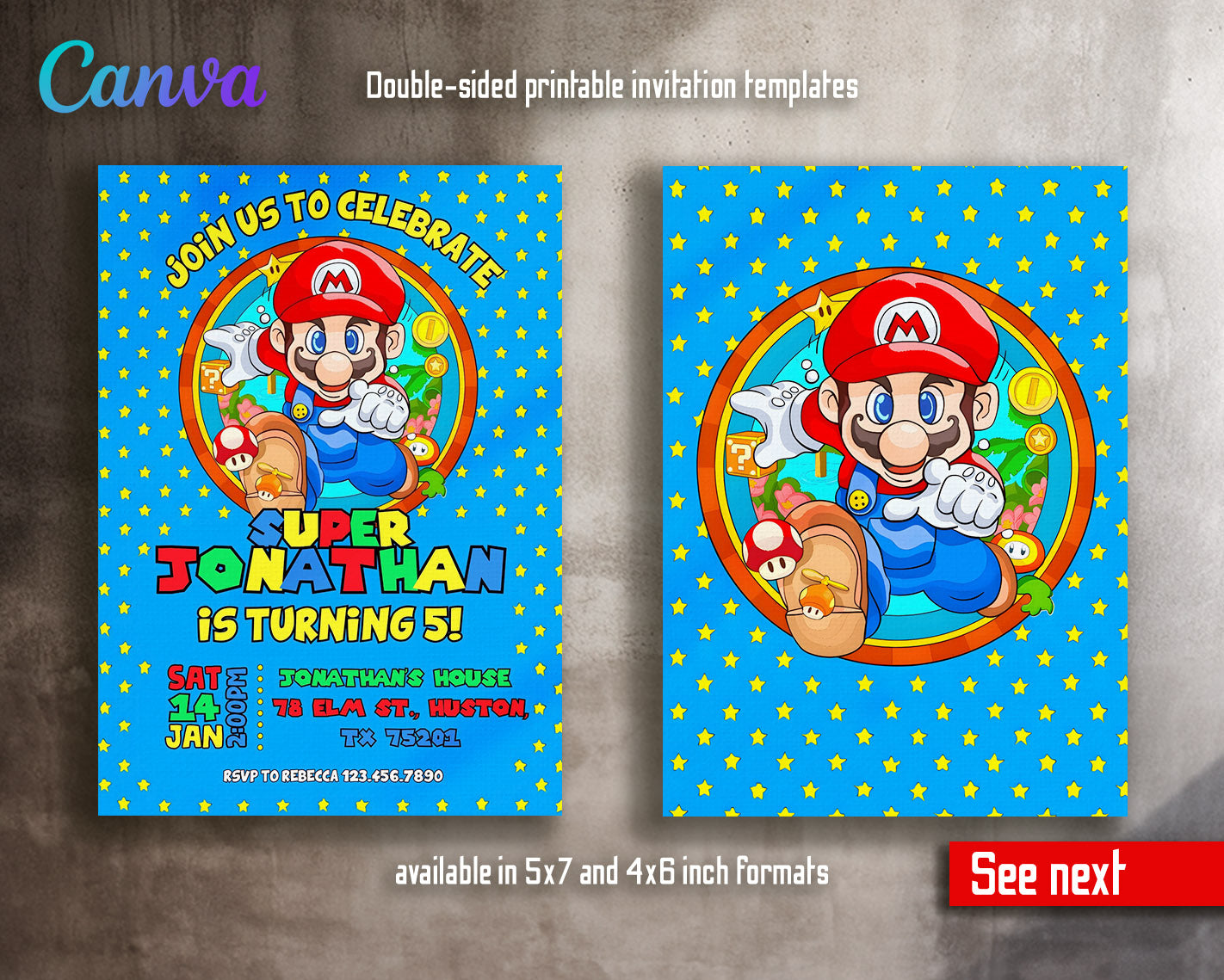 Super Mario Bros  customizable invitation template | Share or Print |  | HE499