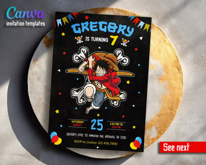 One Piece Monkey D.Luffy Anime customizable invitation template | Share or Print | | DN479