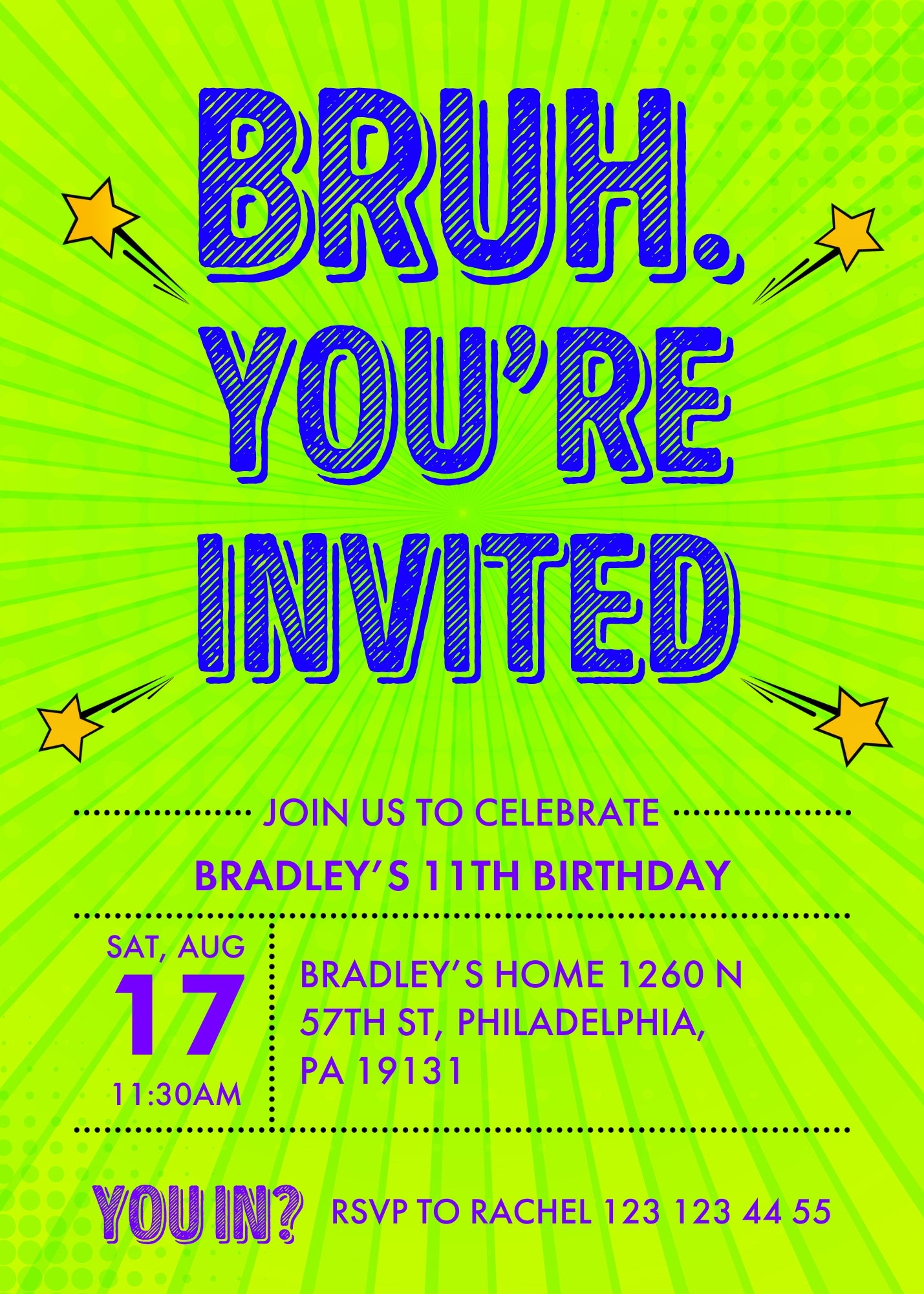 Bruh Birthday customizable invitation template | Share or Print | boy | RR974