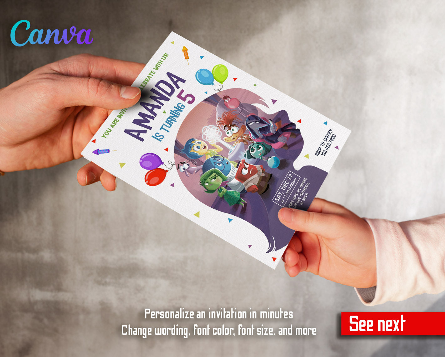 Inside Out 2 customizable invitation template | Share or Print |  | AE889