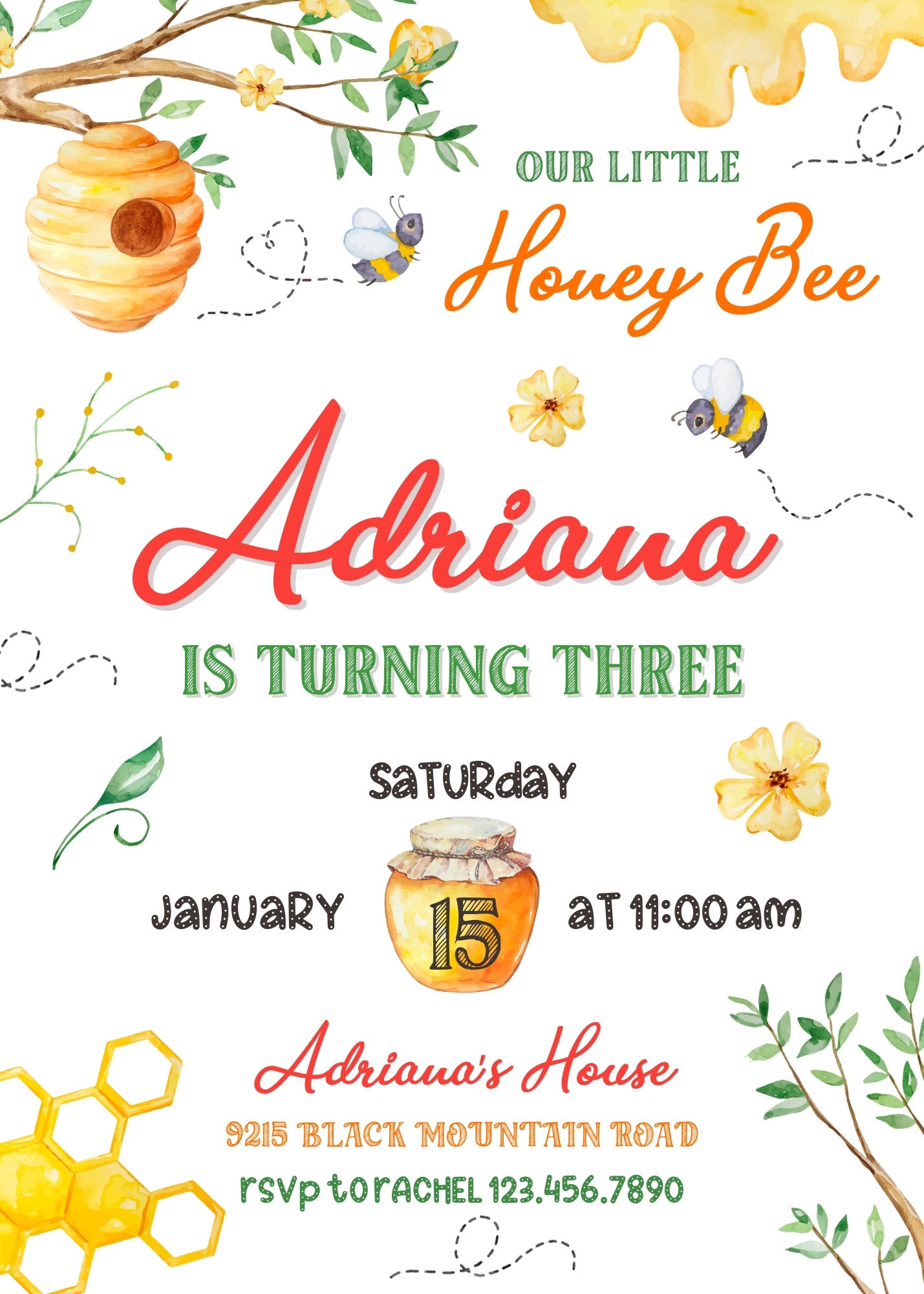 1st Bee Day Party customizable invitation template | Share or Print |  | QB752