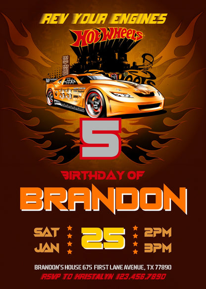 Hot Wheels Racing  customizable invitation template | Share or Print | boy | RE966