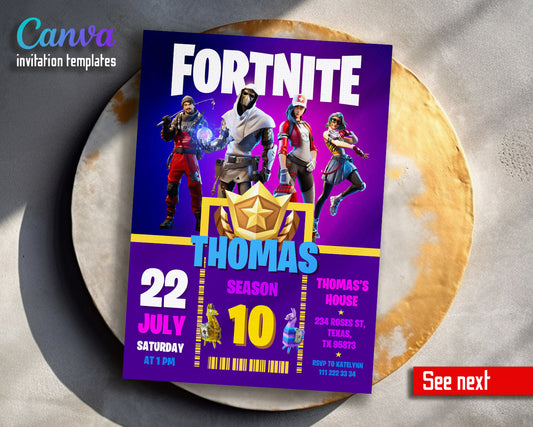 Fortnite gamer customizable invitation template | Share or Print | boy | XH665