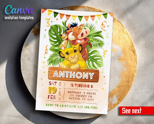 Lion King Simba customizable invitation template | Share or Print |  | SC004