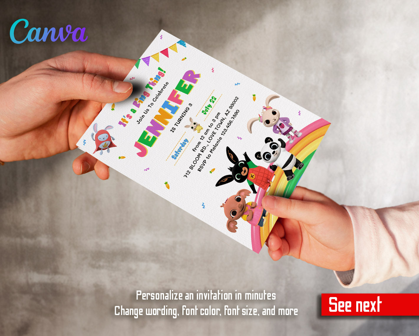 Bing Bunny customizable invitation template | Share or Print |  | LV049