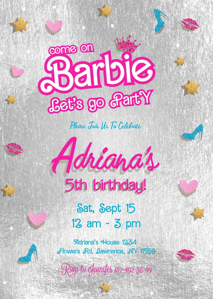 Barbie Pink  customizable invitation template | Share or Print | girl | IJ944