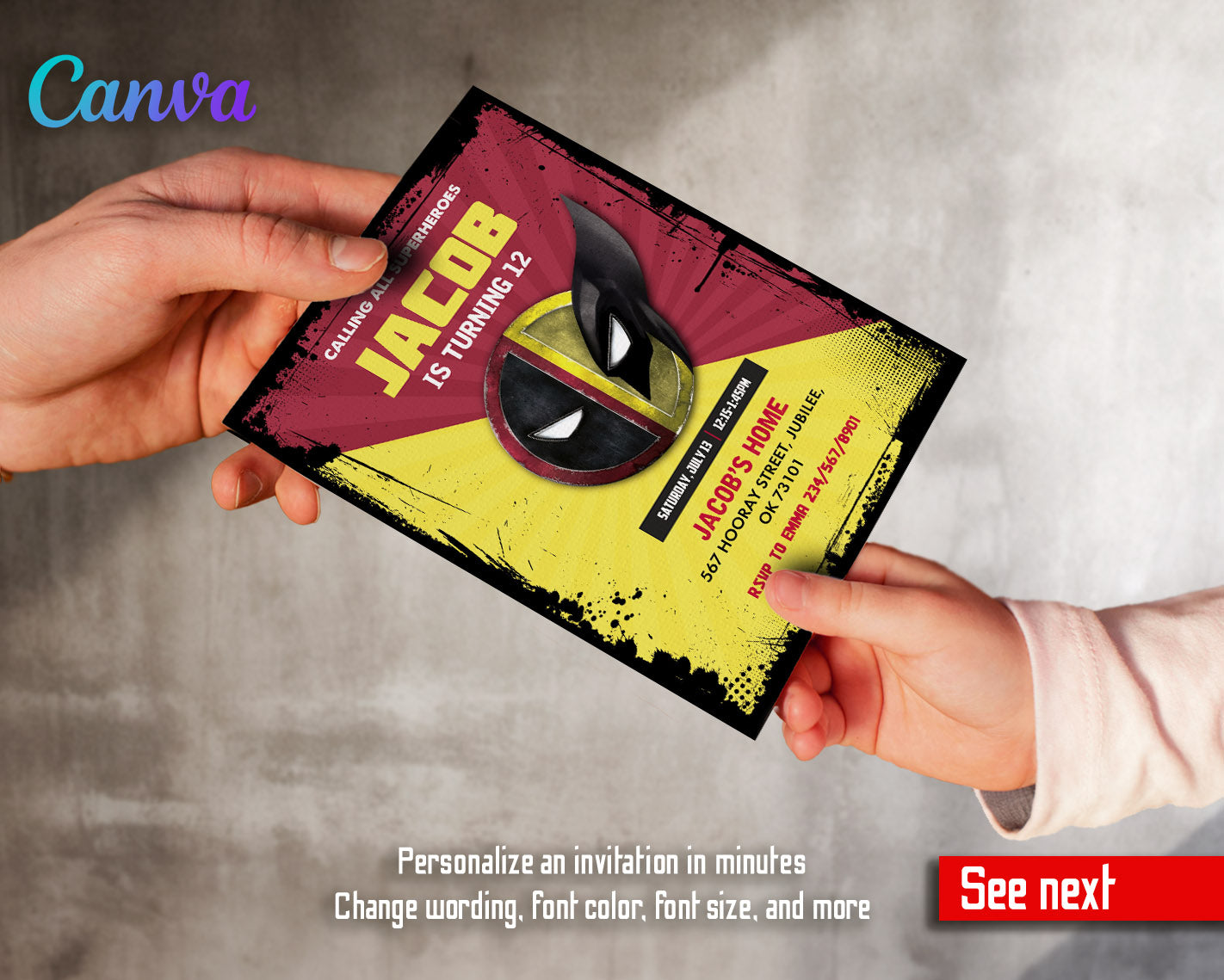 Deadpool Wolverine Marvel  customizable invitation template | Share or Print | boy | PR875