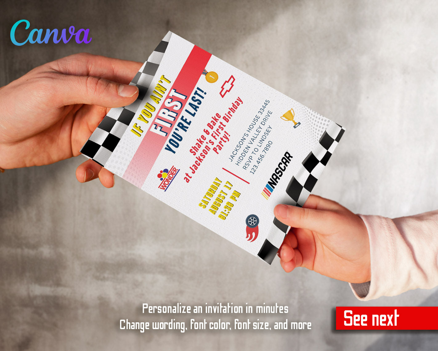 Nascar Ricky Bobby  customizable invitation template | Share or Print | boy | JE739