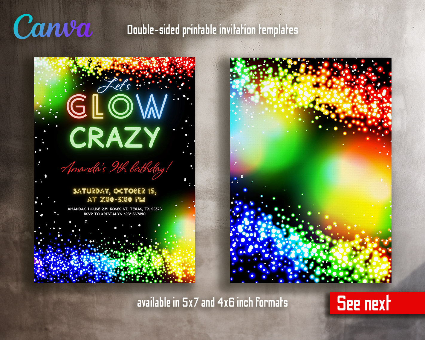 Lets Glow Crazy  customizable invitation template | Share or Print |  | OZ785