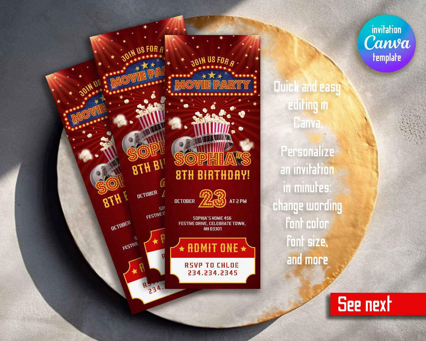 Movie Cinema Party customizable invitation template | Share or Print |  | JQ129