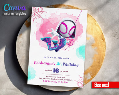 Spider Gwen Ghost Spidey customizable invitation template | Share or Print | girl | NH270