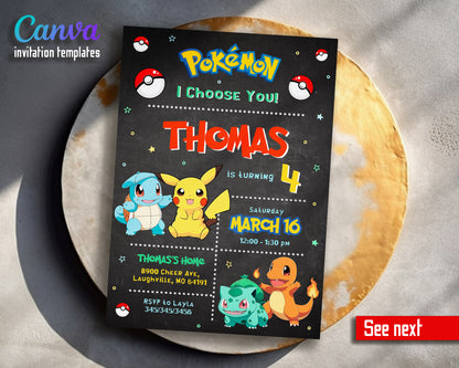 Pokemon Pikachu  customizable invitation template | Share or Print |  | SP453