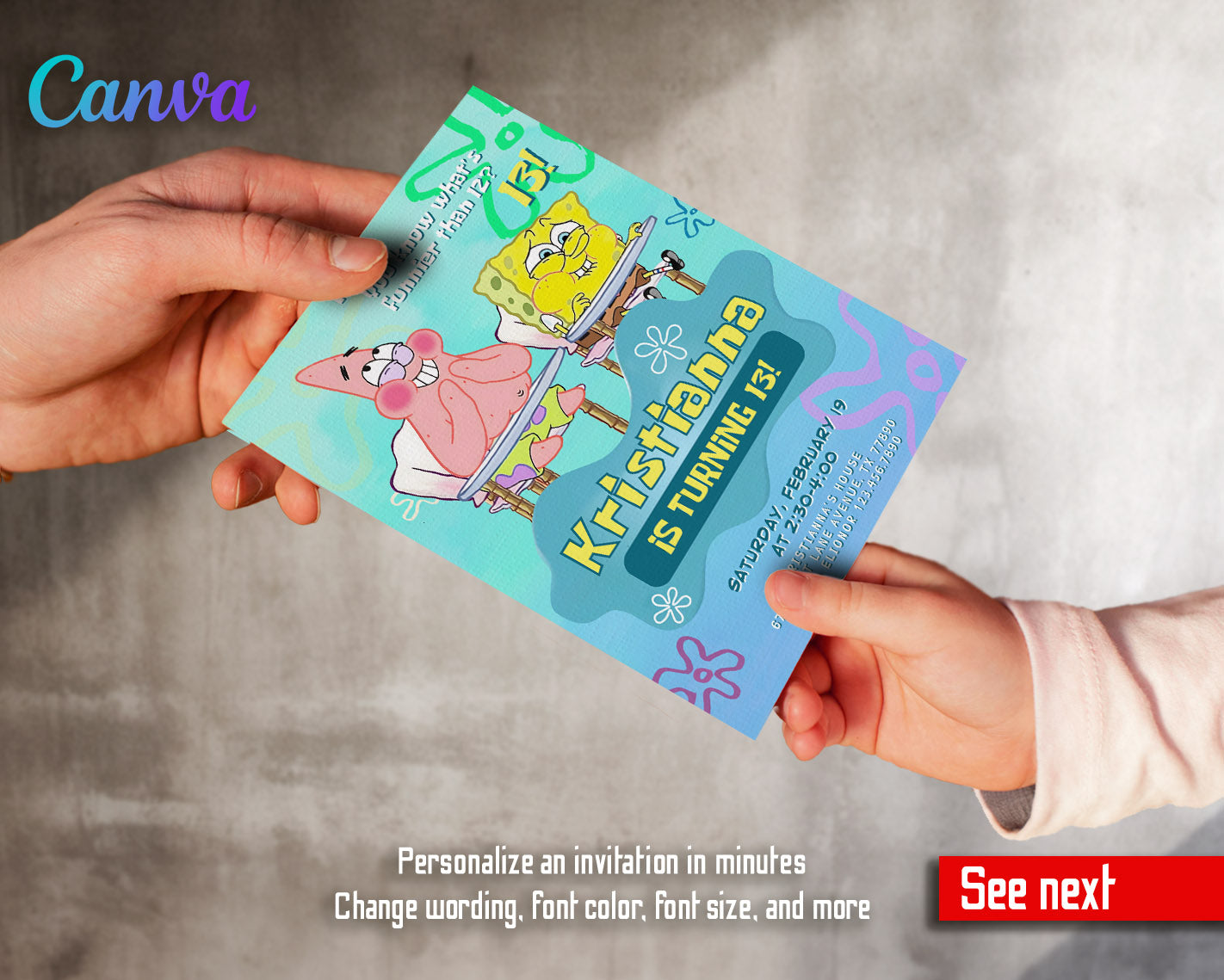 SpongeBob SquarePant customizable invitation template | Share or Print |  | VJ289