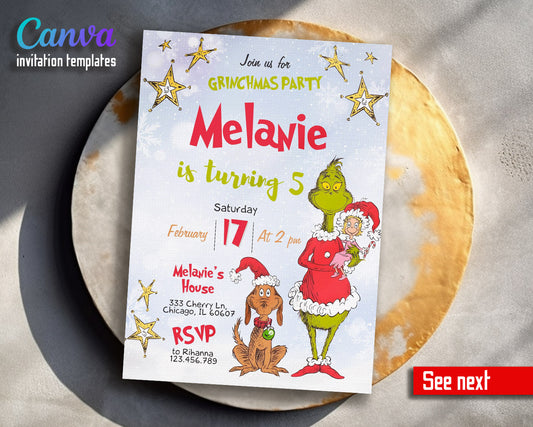 The Grinch  Merry Grinchmas customizable invitation template | Share or Print |  | WB505