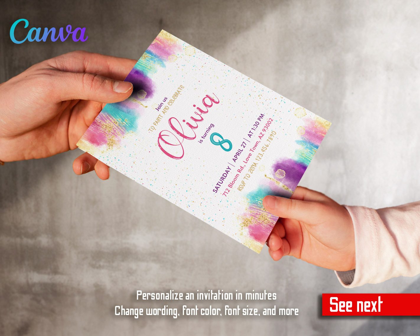 Art Party customizable invitation template | Share or Print | girl | BA195