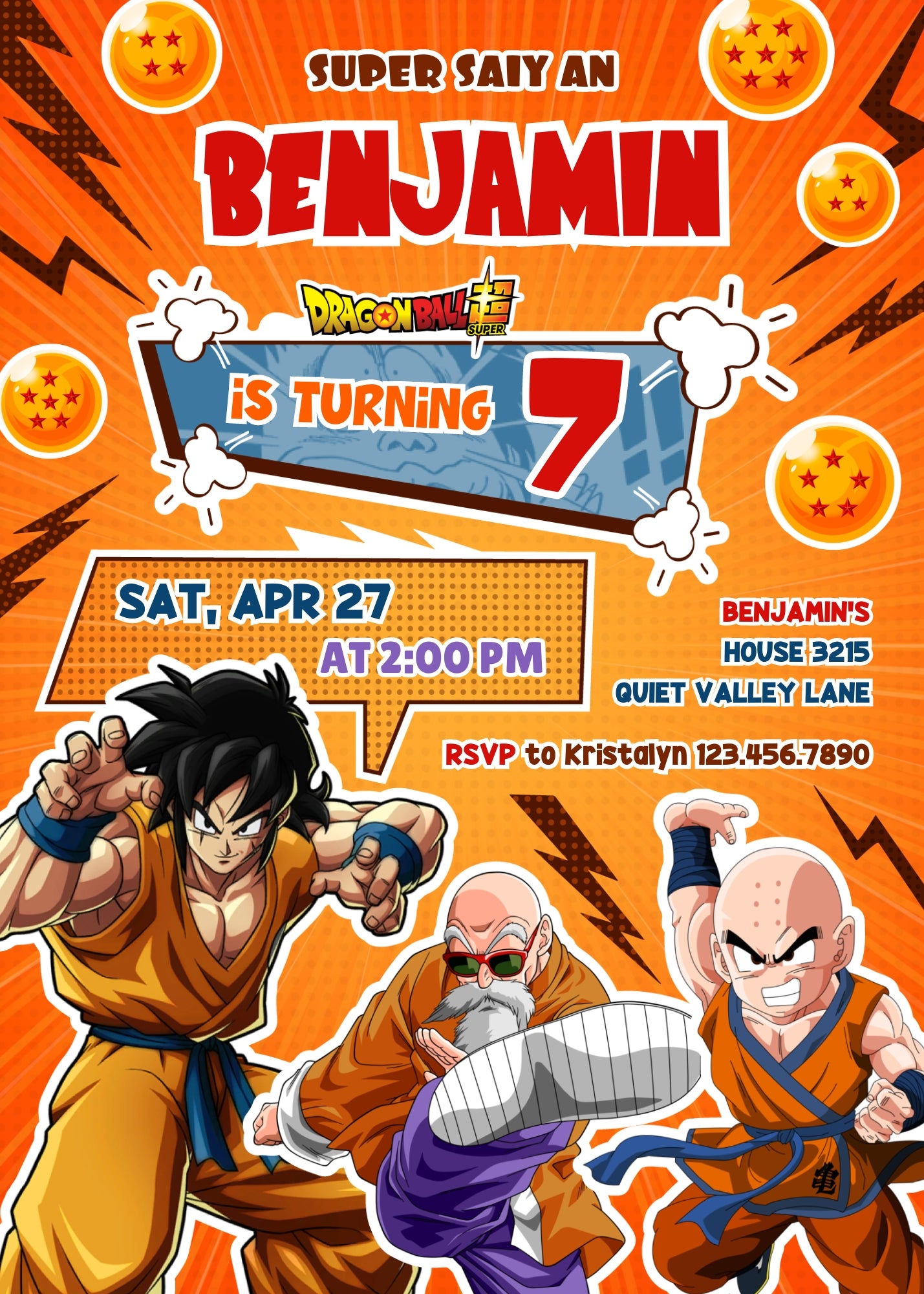 Dragon Ball Z Anime  customizable invitation template | Share or Print | boy | BW183