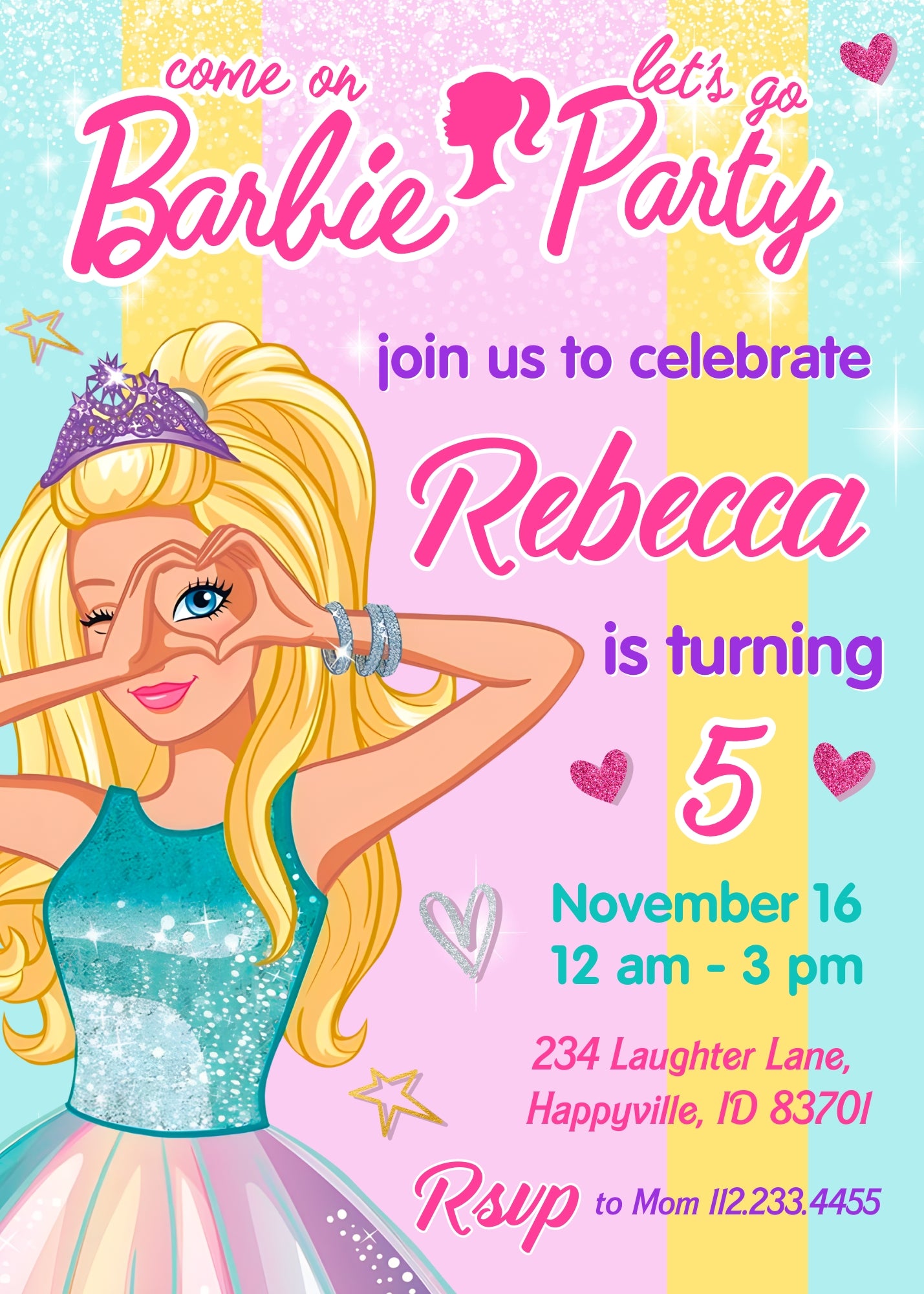 Barbie Pink  customizable invitation template | Share or Print | girl | NY216