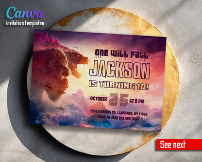 Godzilla X King Kong  customizable invitation template | Share or Print |  | ZH357