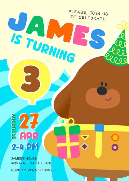 Hey Duggee customizable invitation template | Share or Print |  | UR050