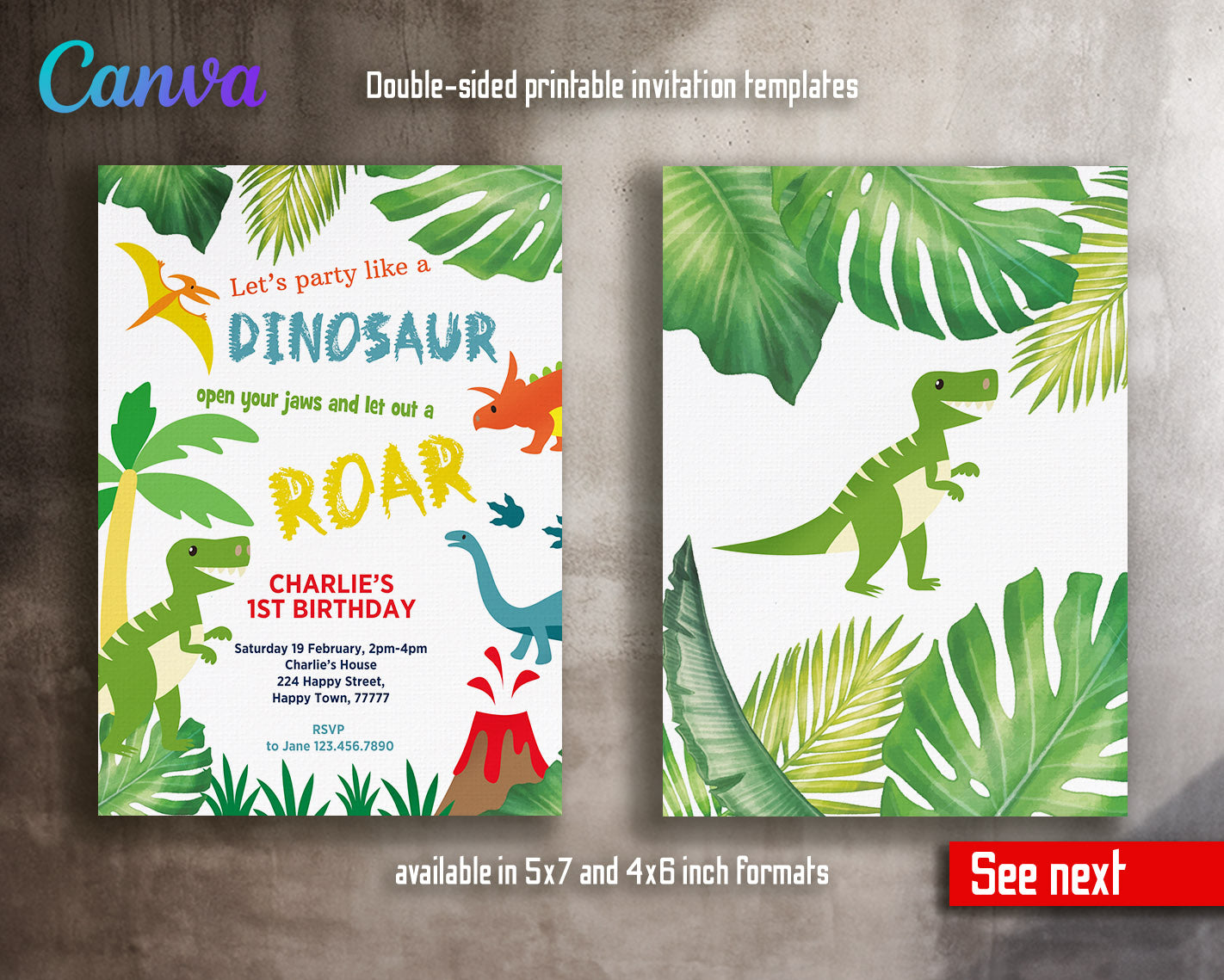 Dinosaur T-Rex customizable invitation template | Share or Print |  | FR919