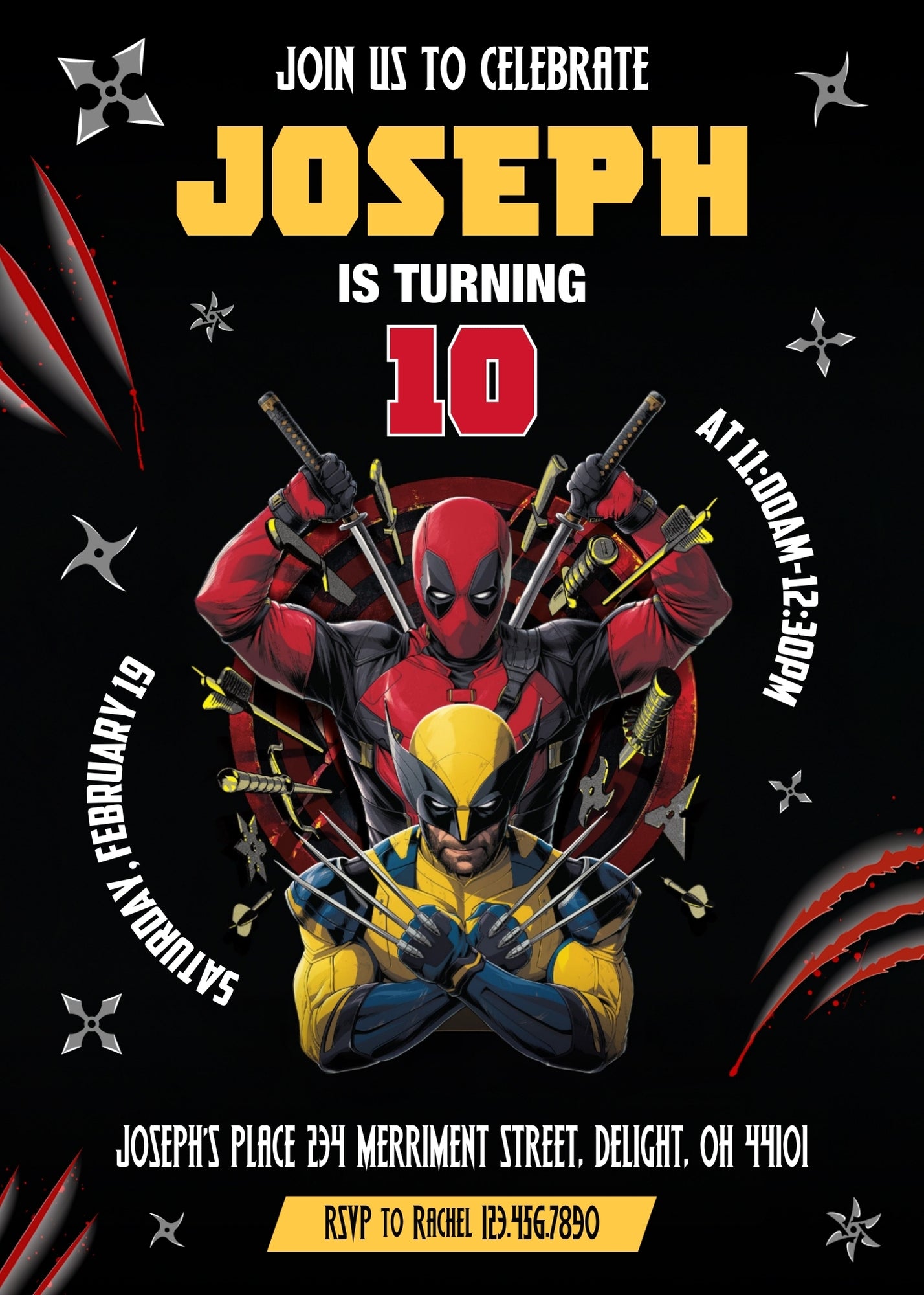 Deadpool Wolverine Marvel customizable invitation template | Share or Print | boy | VD842