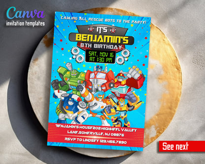 Transformers Rescue Bots customizable invitation template | Share or Print | boy | TD249