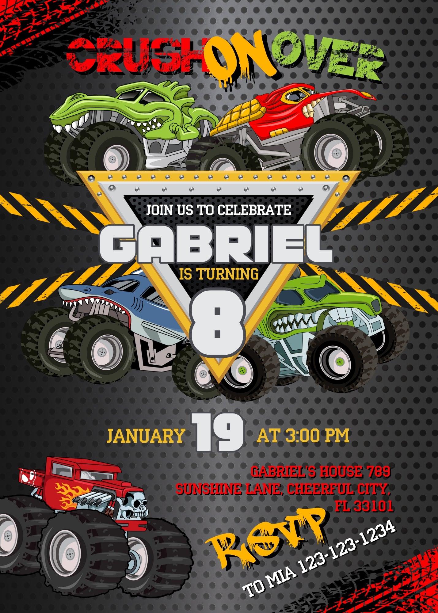 Monster Jam Monster Truck customizable invitation template | Share or Print | boy | XU889